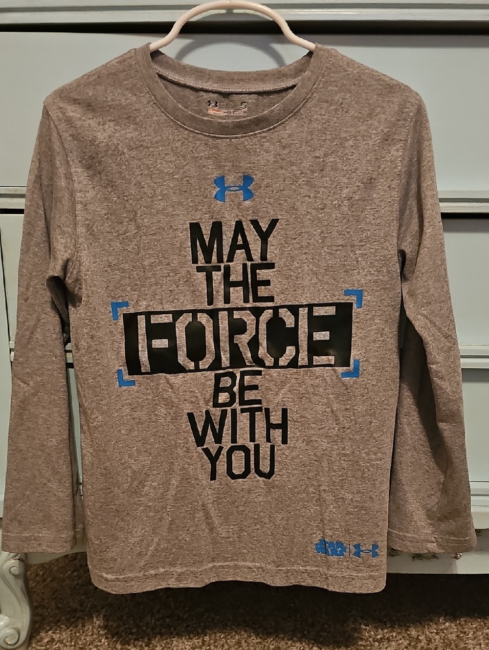 Under Armour Gray Long-Sleeve 'May The Force Be With You' Tee with Blue Accents